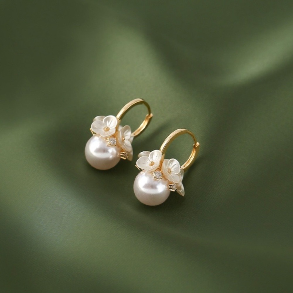 Elegant Flower White Pearl Dangle Drop Earrings for Women,Pearl Earrings - Picture 2 of 4